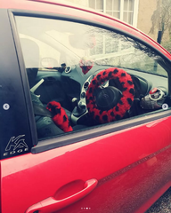 ladybird spot fuzzy faux fur car steering wheel cover