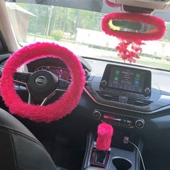 Barbie Pink fuzzy faux fur car steering wheel cover