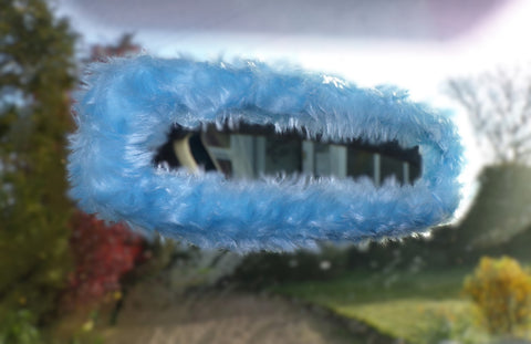 Pretty faux fur Baby Blue rear view interior car mirror cover