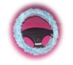 Baby Blue fluffy fuzzy faux fur car steering wheel cover Poppys Crafts