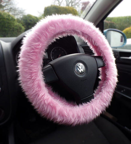 Blossom pink fuzzy faux fur car Steering wheel cover