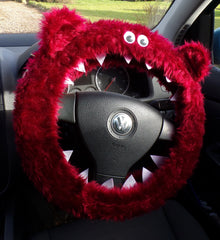 Fuzzy Monster car steering wheel cover Plain faux fur choice of colour Burgundy