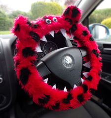 Fuzzy Monster car steering wheel cover Printed faux fur choice of print