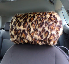Gorgeous leopard print fuzzy faux fur car headrest covers