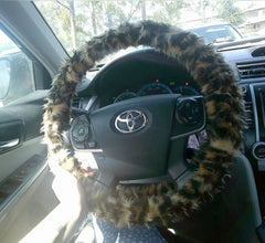 Leopard Print fuzzy faux fur car steering wheel cover cheetah animal print