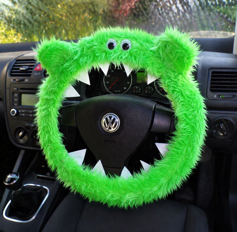Lime Green fuzzy Monster car steering wheel cover