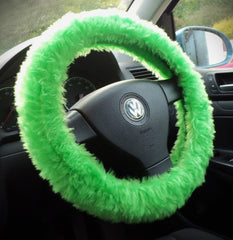 Fuzzy furry steering wheel cover choice of colour's Lime Green