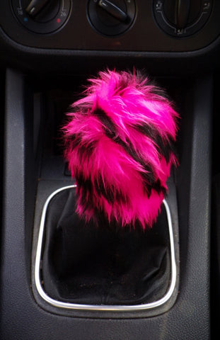 Fuzzy faux fur Pink tiger print Gearknob cover cute