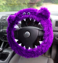 Fuzzy Purple Monster faux fur car steering wheel cover