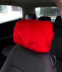 1 pair of Plain faux fur fuzzy plain car seat headrest covers choice of colour Red