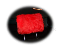 1 pair of Plain furry faux fur fluffy fuzzy plain car seat headrest covers choice of colour color pink black red yellow blue orange white Poppys Crafts