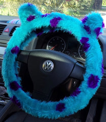 Fuzzy Monster car steering wheel cover Printed faux fur choice of print