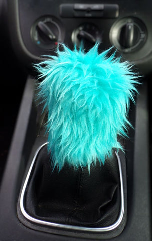 Fuzzy faux fur Turquoise / Teal Gearknob cover cute