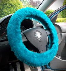 Fuzzy furry steering wheel cover choice of colour's Teal Turquoise