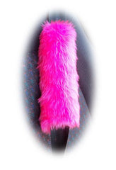 Fluffy Pink Monster Car Steering wheel cover & fuzzy faux fur pink seatbelt pad set Poppys Crafts