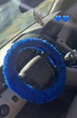 Royal Blue fuzzy faux fur car steering wheel cover Poppys Crafts