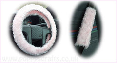 Pretty Baby pink fluffy Steering wheel cover and matching fuzzy seatbelt pads Poppys Crafts