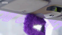 Purple faux fur fuzzy rear view interior car mirror cover Poppys Crafts