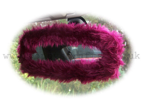 Burgundy red faux fur rear view interior car mirror cover