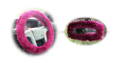 Burgundy Red fuzzy steering wheel cover with cute matching rear view mirror cover Poppys Crafts