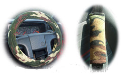 Camouflage print Fleece Car Steering wheel cover & matching seatbelt pad set Poppys Crafts