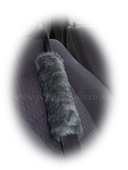 Fluffy Dark Grey Monster Car Steering wheel cover & fuzzy Dark Grey seatbelt pad set Poppys Crafts