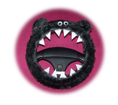 Dark Grey fuzzy monster steering wheel cover Poppys Crafts