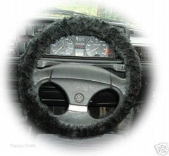 Black fuzzy faux fur car steering wheel cover Poppys Crafts