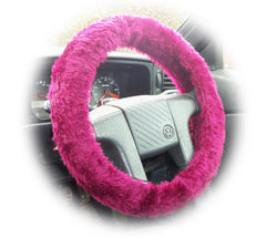 Burgundy red fuzzy faux fur car steering wheel cover Poppys Crafts