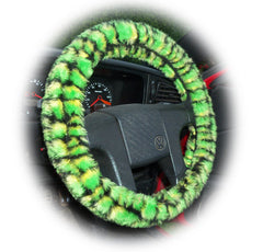 Green Crocodile print fuzzy car steering wheel cover Poppys Crafts