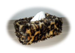 Leopard print Fluffy faux fur Rectangular Tissue Box Cover Poppys Crafts