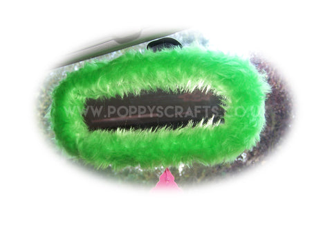 Lime Green faux fur rear view interior car mirror cover