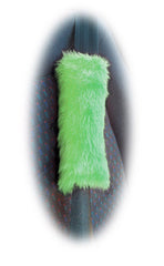 Fluffy Lime Green Monster Car Steering wheel cover & fuzzy faux fur Lime Green seatbelt pad set Poppys Crafts