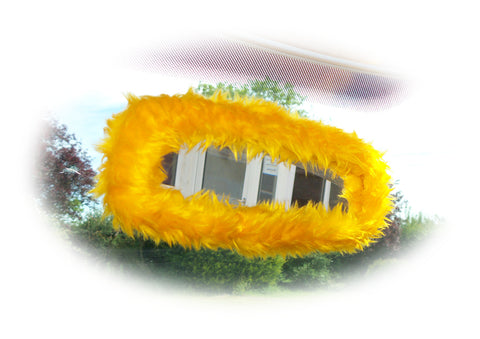 Marigold Yellow faux fur rear view interior car mirror cover