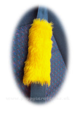 Marigold Car Steering wheel cover & matching fuzzy faux fur seatbelt pad set