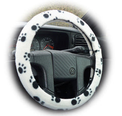 Paw print Fleece Car Steering wheel cover & matching seatbelt pad set Poppys Crafts