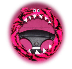 Pink and black Tiger stripe fuzzy Monster steering wheel cover Poppys Crafts