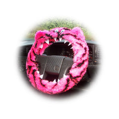 Pink and black Tiger stripe fuzzy Monster steering wheel cover Poppys Crafts