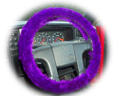 Fluffy Purple Car Steering wheel cover & matching fuzzy faux fur seatbelt pad set Poppys Crafts