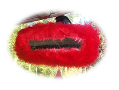 Racing red cute faux fur furry fluffy fuzzy rear view interior car mirror cover Poppys Crafts