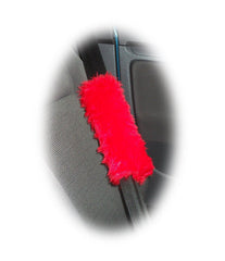 Fuzzy faux fur red seatbelt pads 1 pair Poppys Crafts