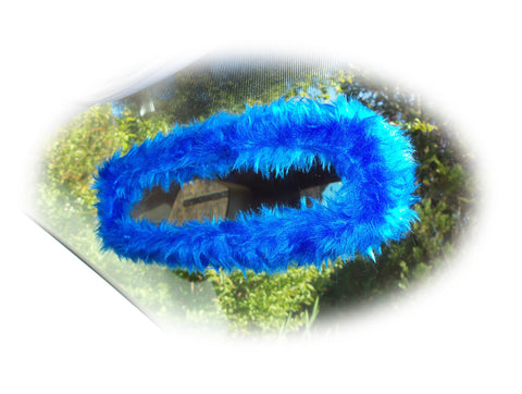 Royal Blue faux fur rear view interior car mirror cover