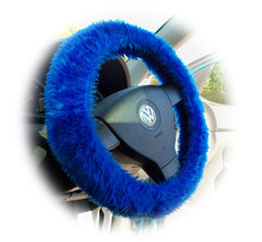 Royal Blue fuzzy faux fur car steering wheel cover Poppys Crafts