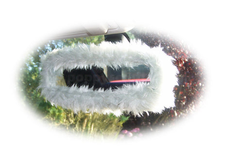 Pretty light grey silver faux fur rear view mirror cover