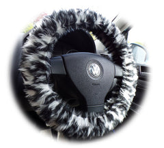 Snow leopard fuzzy faux fur car steering wheel cover Poppys Crafts