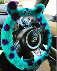 Cute Fuzzy faux fur Spotty Monster car steering wheel cover Poppys Crafts