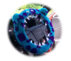 Fuzzy Monster car steering wheel cover Printed faux fur choice of print Poppys Crafts