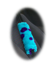 Monster Spot fuzzy Car Steering wheel cover & matching faux fur seatbelt pad set Poppys Crafts