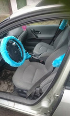 Teal Turquoise fuzzy faux fur car steering wheel cover Poppys Crafts