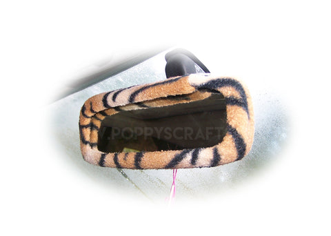 Tiger print fleece rear view interior mirror cover